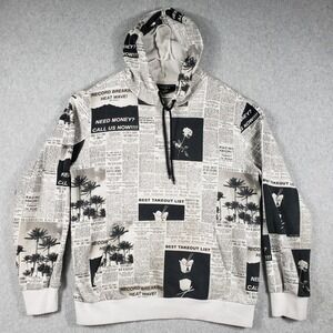 Forever 21 Mens Hoodie Newspaper Print M White Black Graphic Pre-owned Excellent